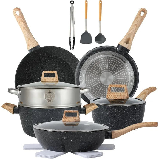 Black 16 Piece Nonstick Cookware Set Pots And Pans