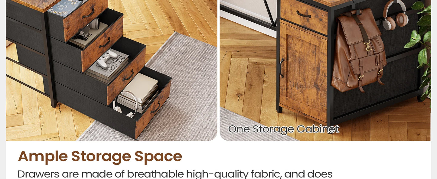 63 Inch L Shaped Corner Desk With 5 Drawers And Power Outlet For Home Office