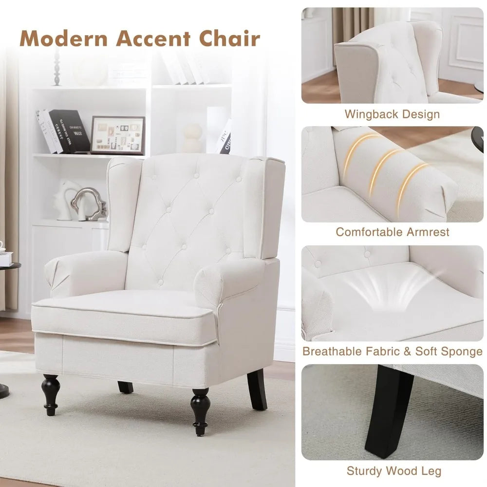 Accent Chair Set Of 2 Mid Century Modern Fabric Wingback Chairs With High Back