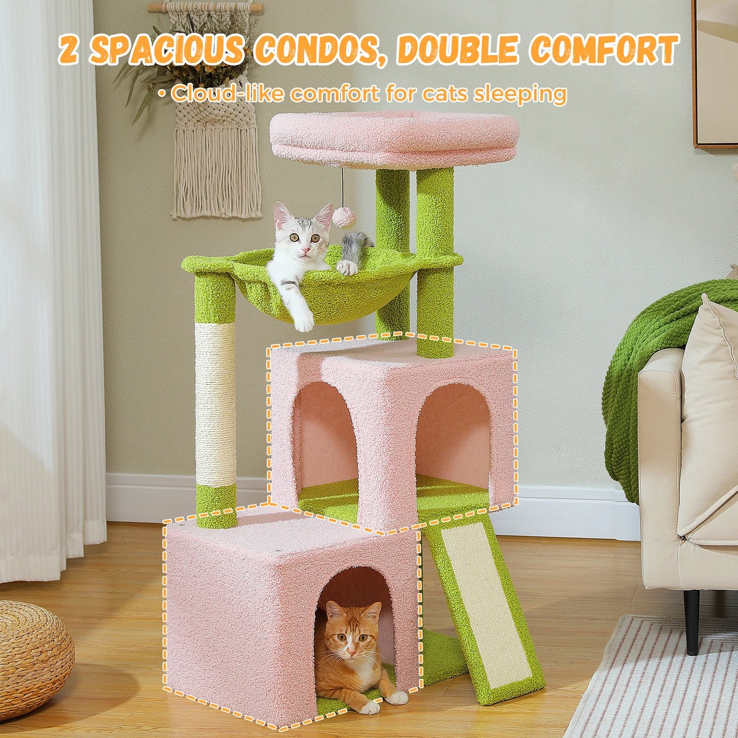 Large Indoor Cat Tree Tower With Four Levels And Two Condos