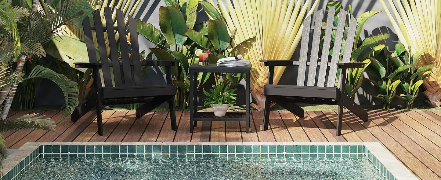XIUWO Outdoor Side Table With Storage 2 Tier Weather Resistant Bamboo Black