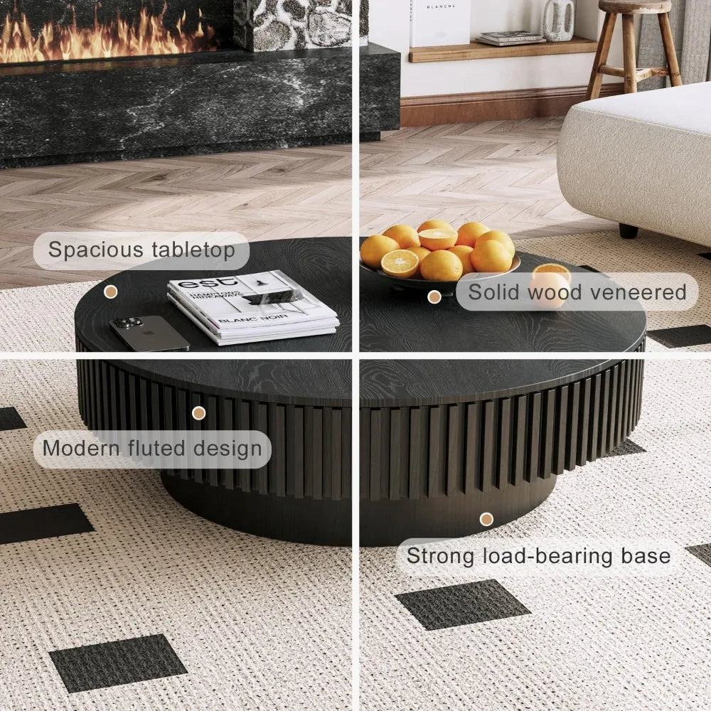 39 Inch Round Coffee Table With Storage Modern Wooden Table