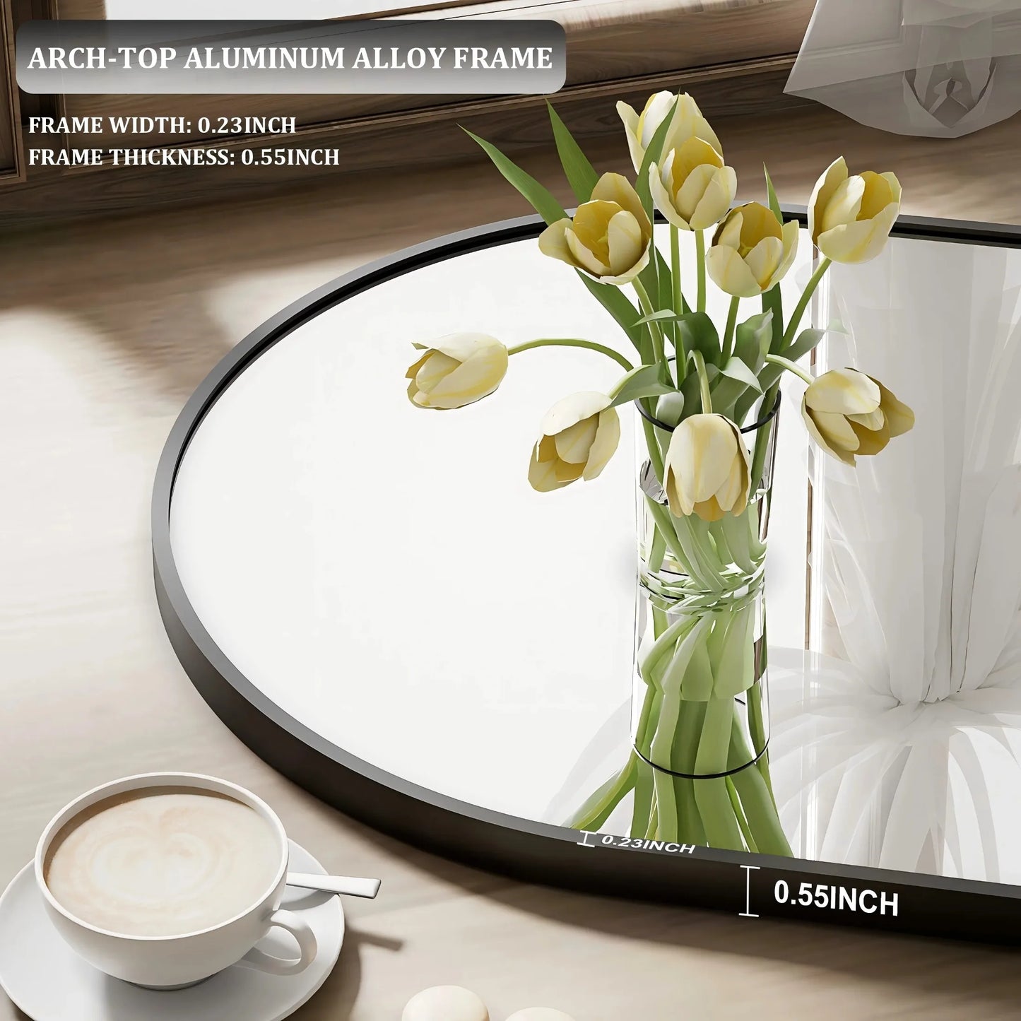 Arched Full Length Floor Mirror 59 By 16 Inch Black Framed