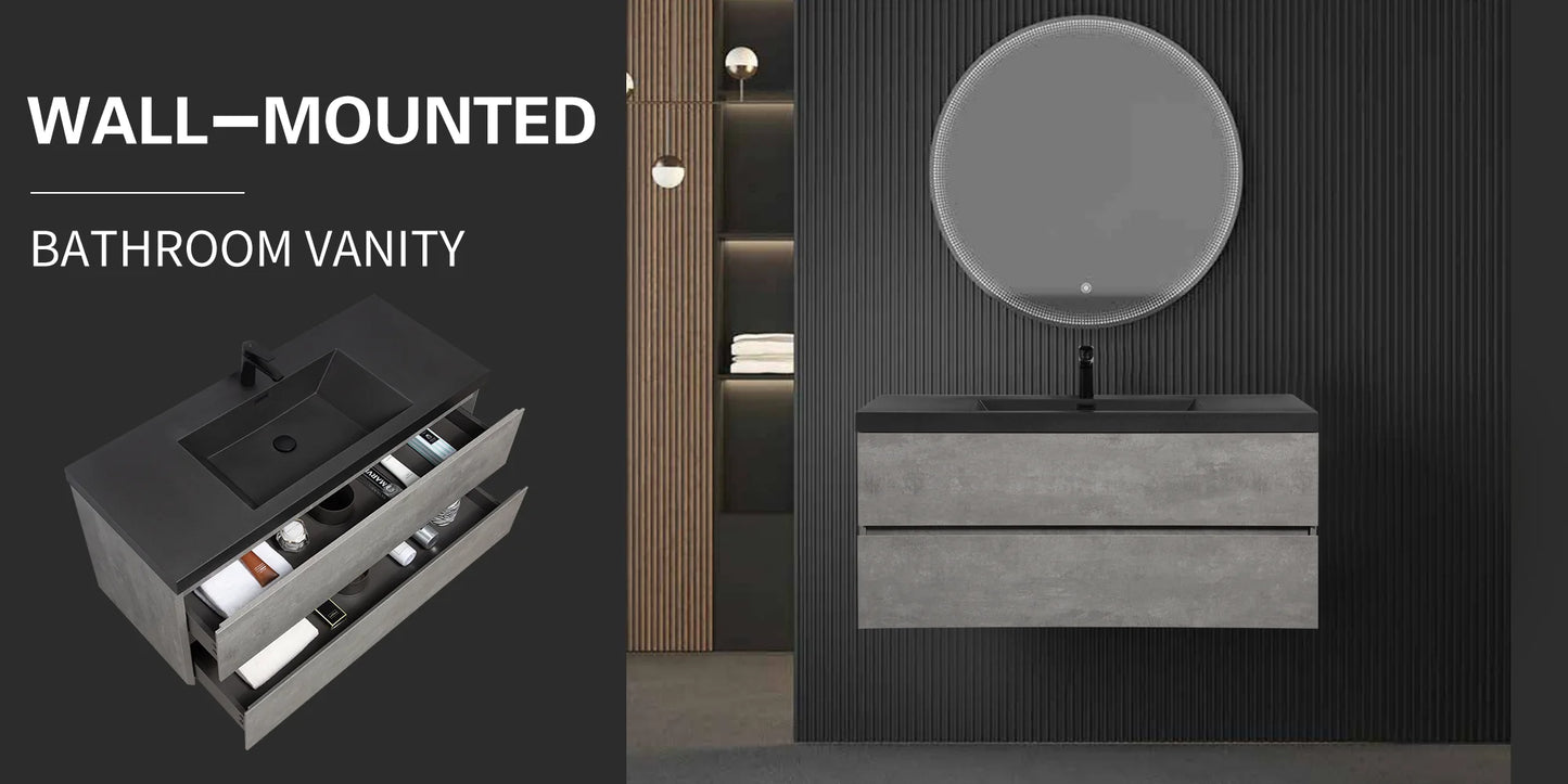 48 Inch Floating Bathroom Vanity With Sink Black Quartz Top