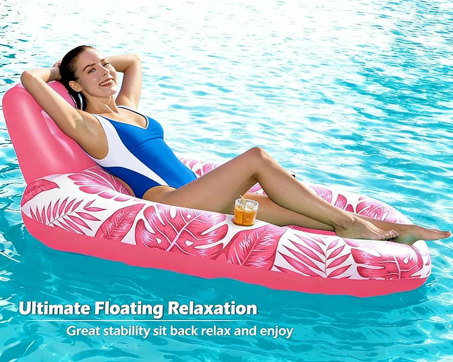 Inflatable Pool Lounger Float Chair With Cup Holders For Adults Beach Lake