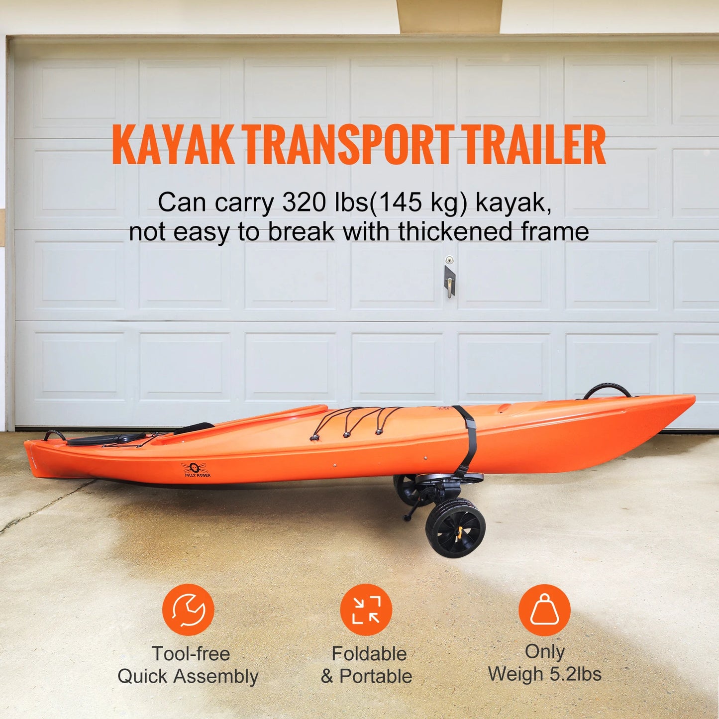 SucceBuy 320lbs Kayak Cart Detachable Trolley 10 Inch Tires