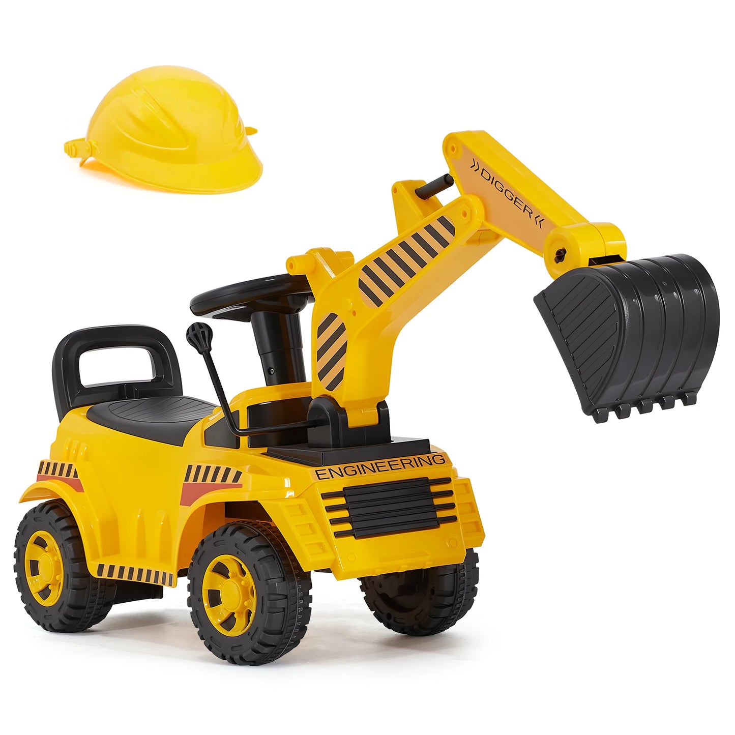 SucceBuy Excavator Digger Ride On Toy For Kids With Helmet And Music