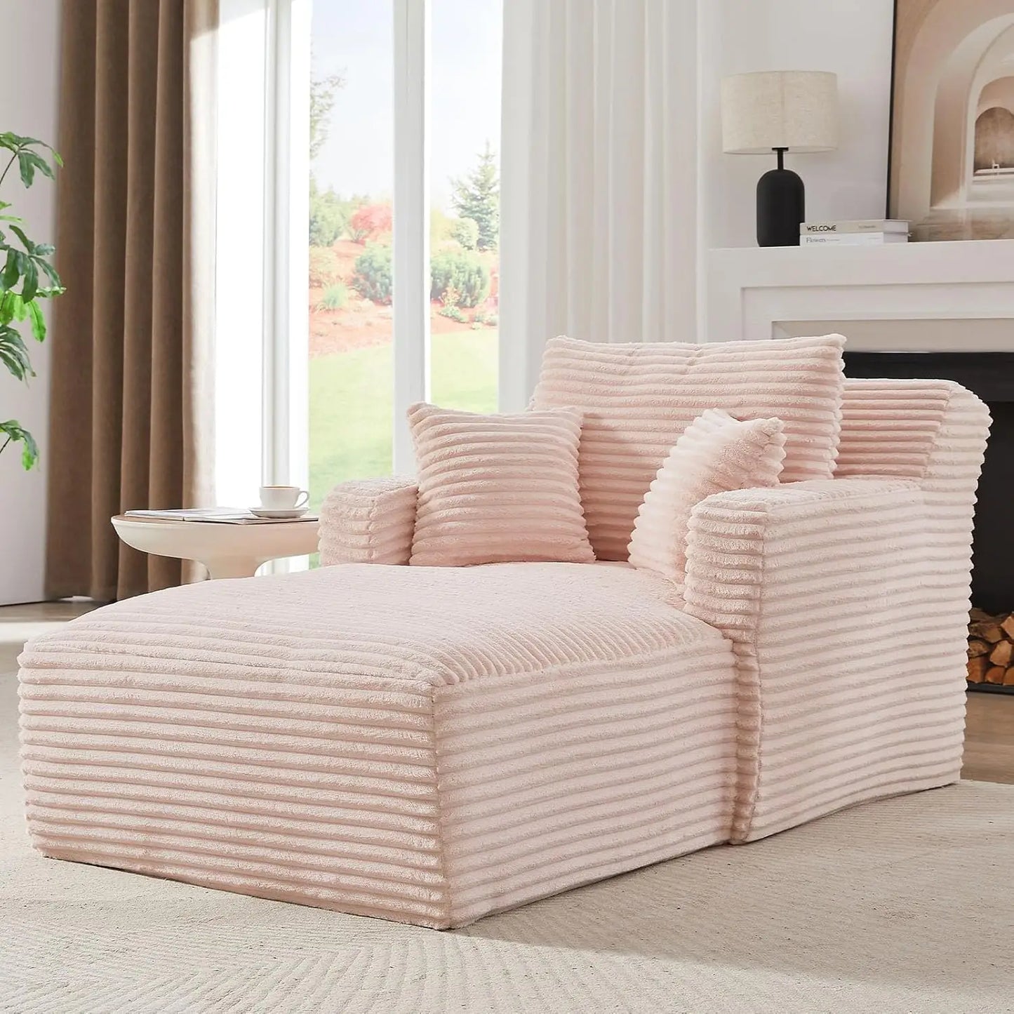 65.4 Inch Corduroy Oversized Chaise Lounge Chair Indoor Sofa Bed