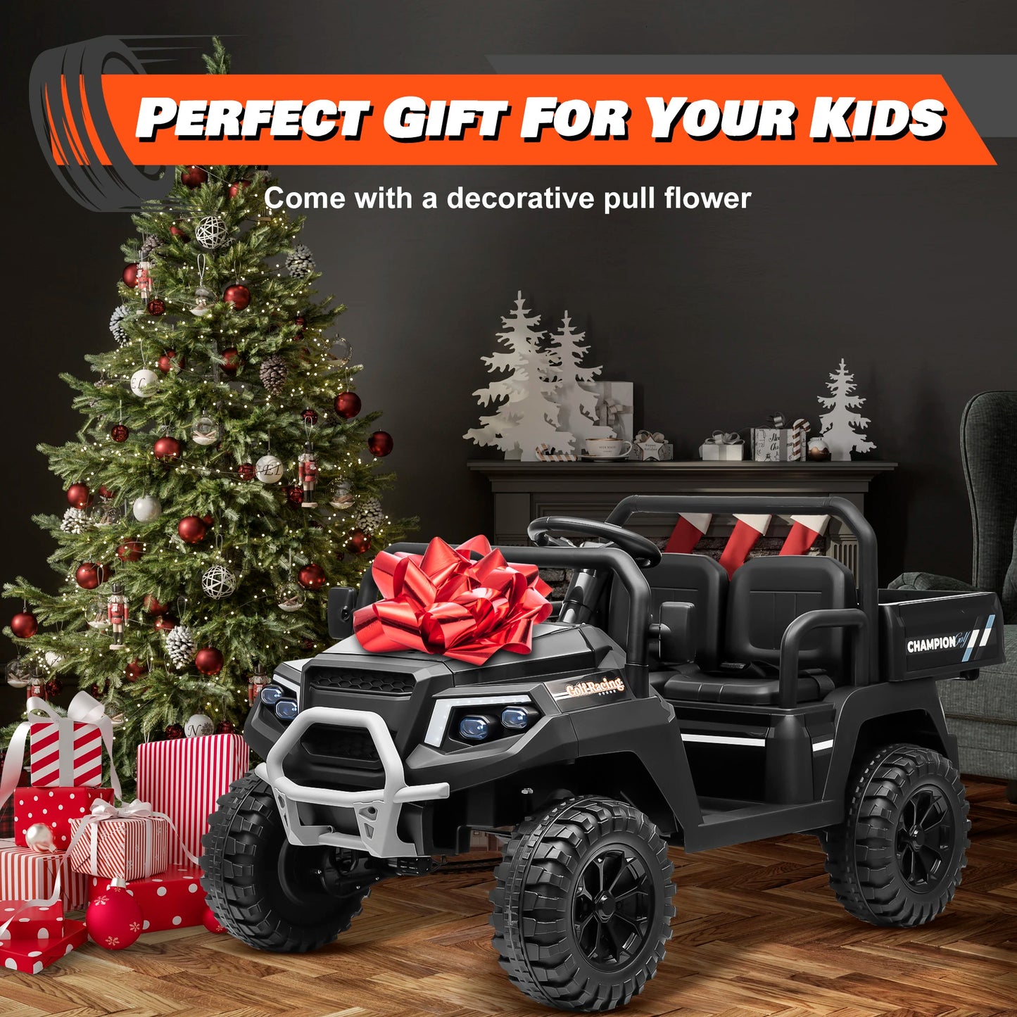 Joyracer 24V Ride On Car 4WD Dual Seater With Remote Control Dump Bed Shovel