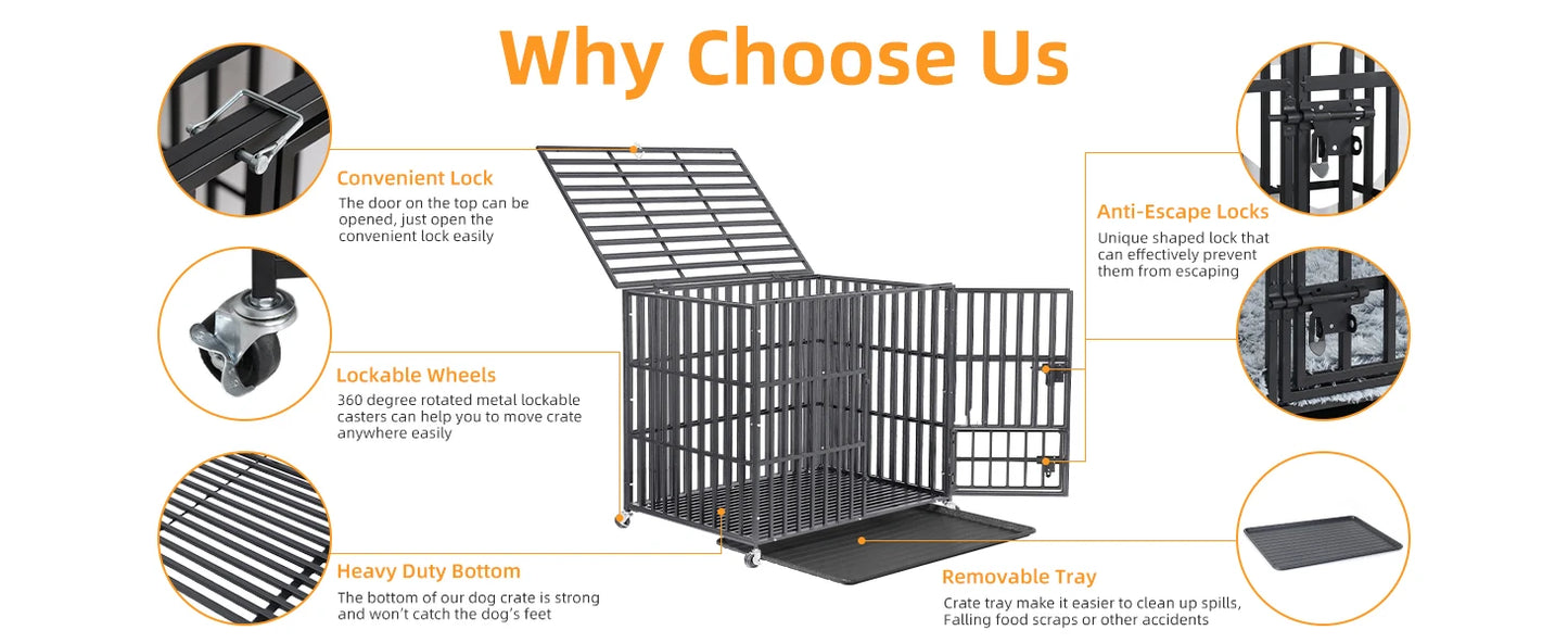 XXL Heavy Duty Dog Crate With Lockable Wheels And Tray