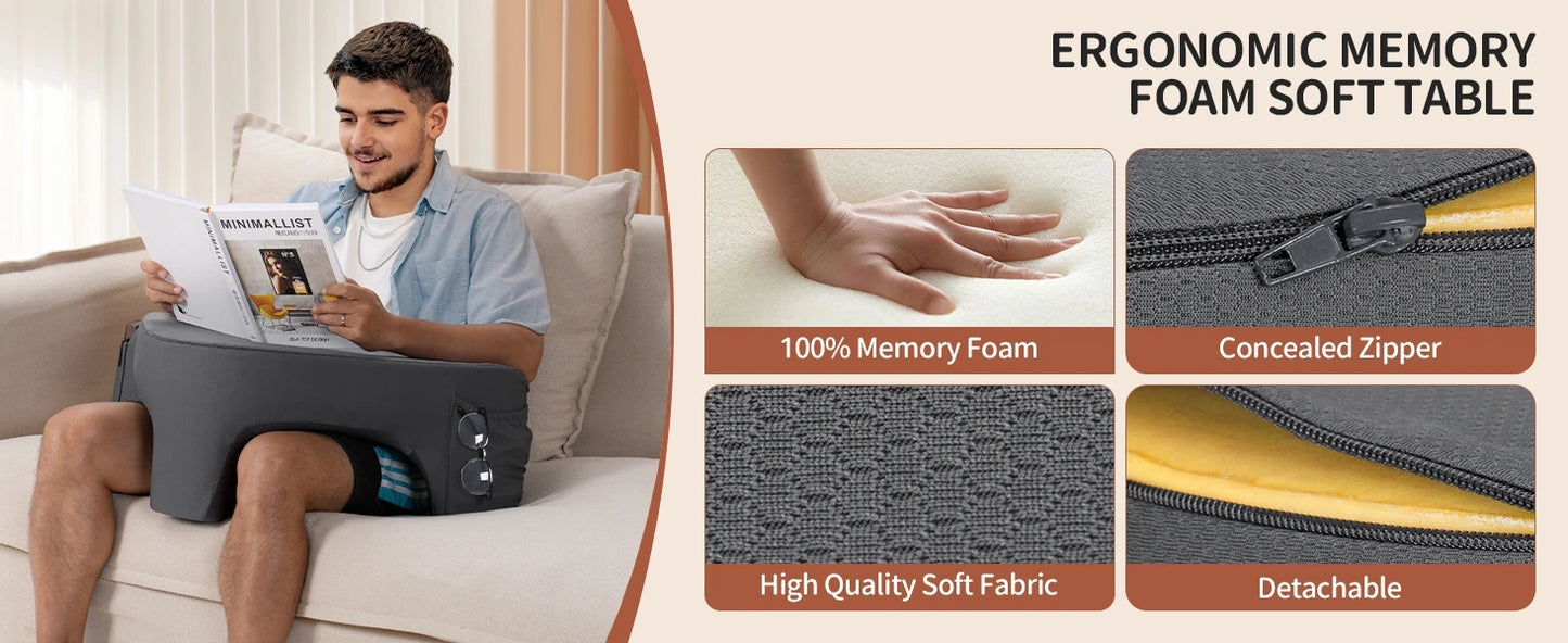 Gaming Reading Pillow Ergonomic Soft Memory Foam Three Legs Bed Arm Rest Pillow for Couch Car Floor Grey