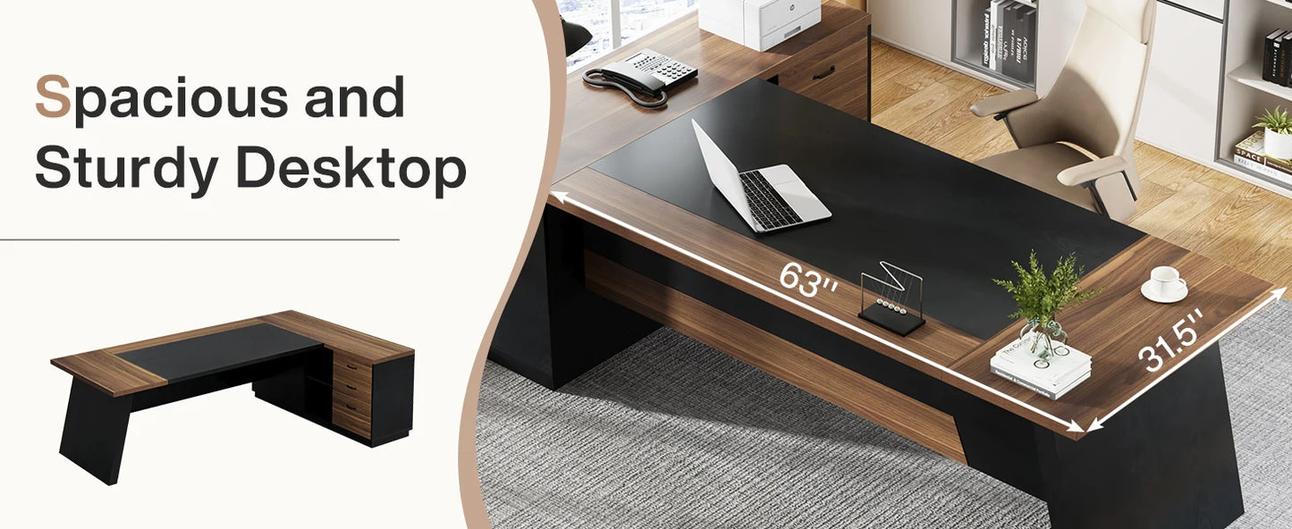 78 Inch L Shaped Desk Modern Executive Desk With Cabinet