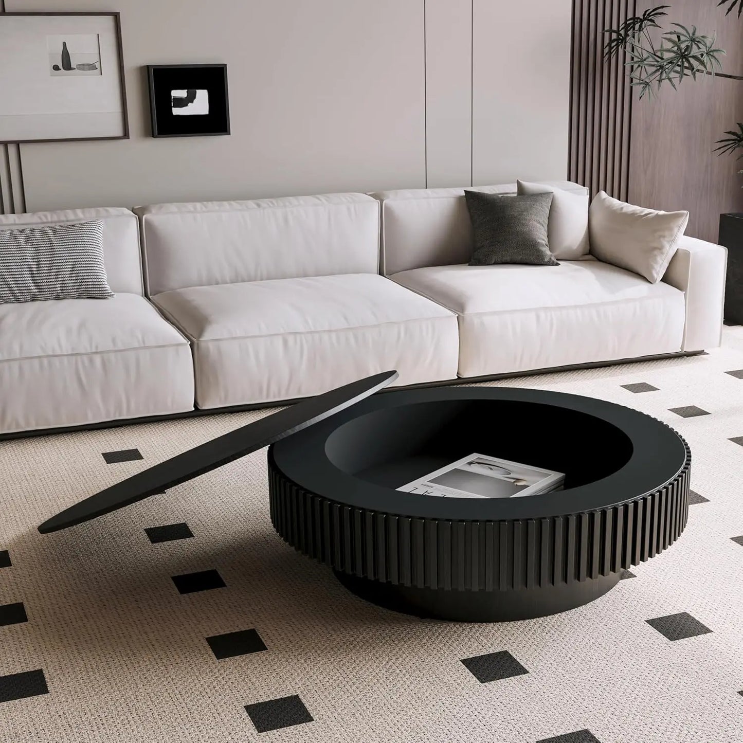 39 Inch Round Coffee Table With Storage Modern Wooden Table