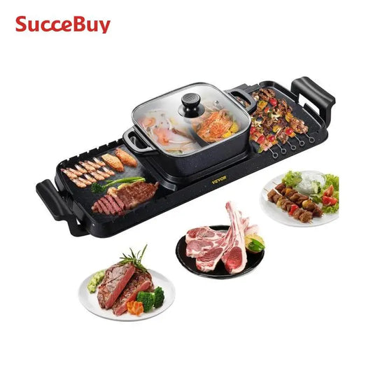 VEVOR 2 in 1 Electric BBQ Pan Grill Hot Pot 2400W Multifunction Home Portable Smokeless Nonstick Detachable Barbecue Plate