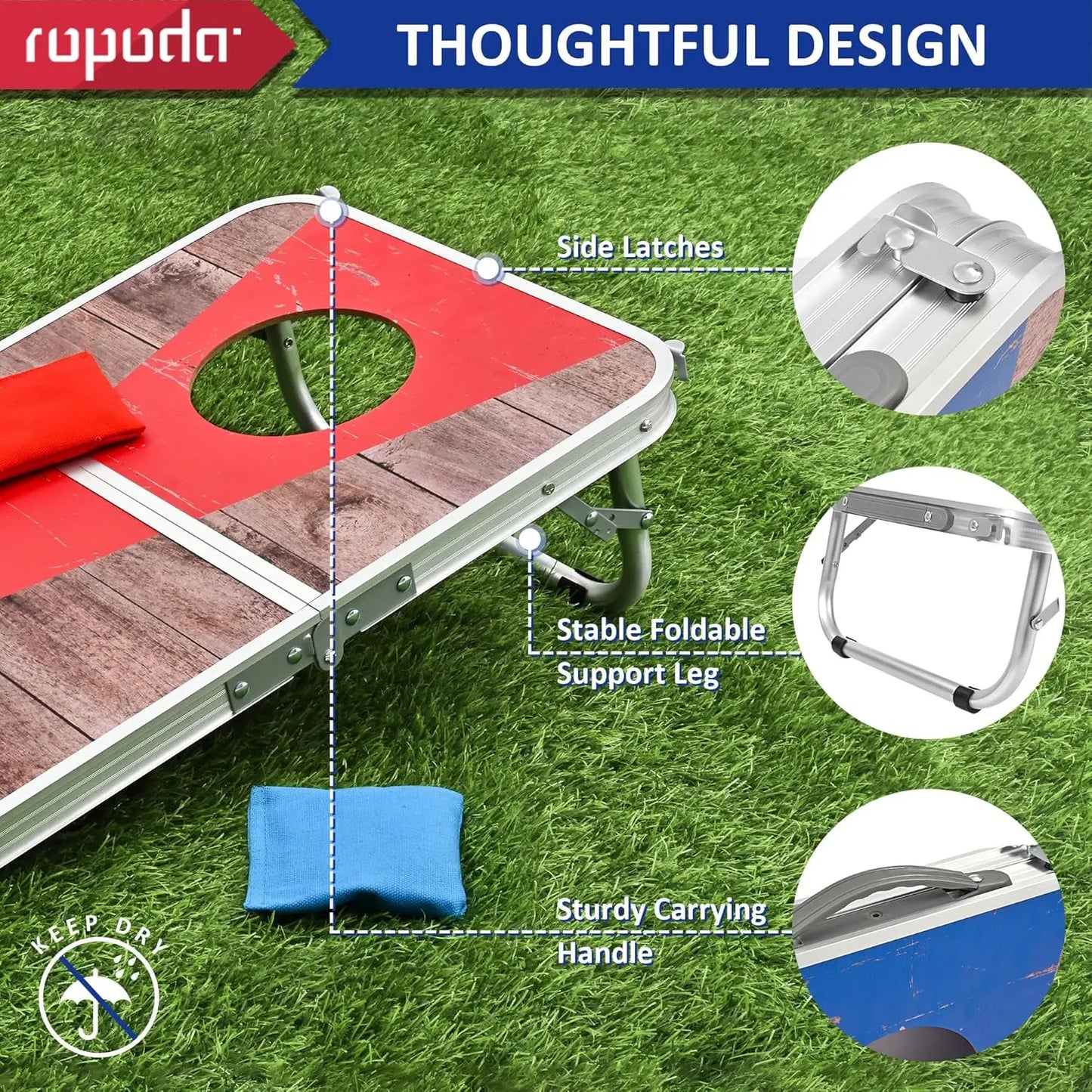 Portable Cornhole Board Set With 8 Bean Bags Aluminum Edging For Beach Tailgates