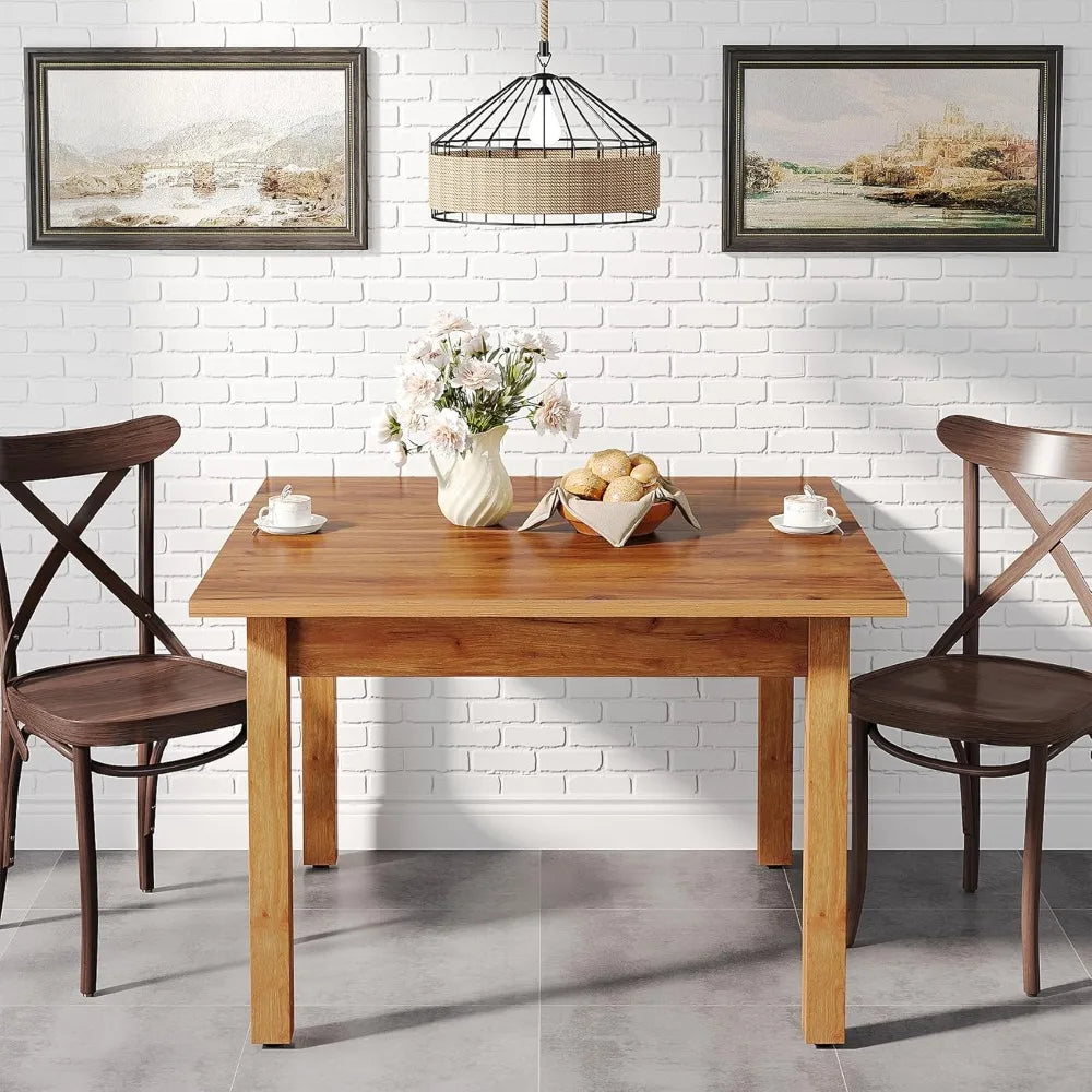 Farmhouse Wood Dining Table Square For Four Rustic Brown