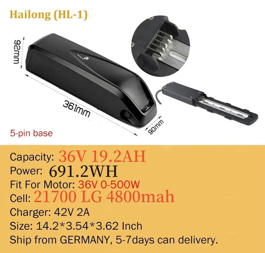 Polly Hailong Ebike Battery 36V 48V 52V 20Ah 18650