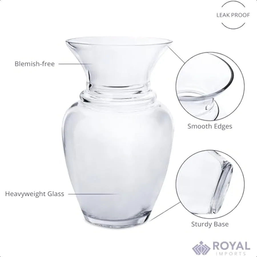 Clear Glass Flower Vase Modern Decorative Centerpiece Wide Mouth Classic Urn for Everyday Roses Weddings and Bouquets