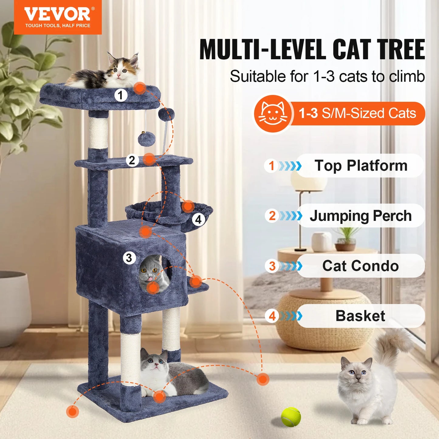 SucceBuy Dark Grey Cat Tree With Condo And Sisal Post