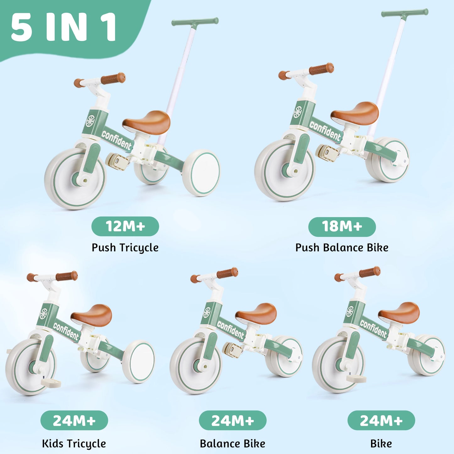 4 In 1 Baby Balance Bike With Parent Steering Trike Gift