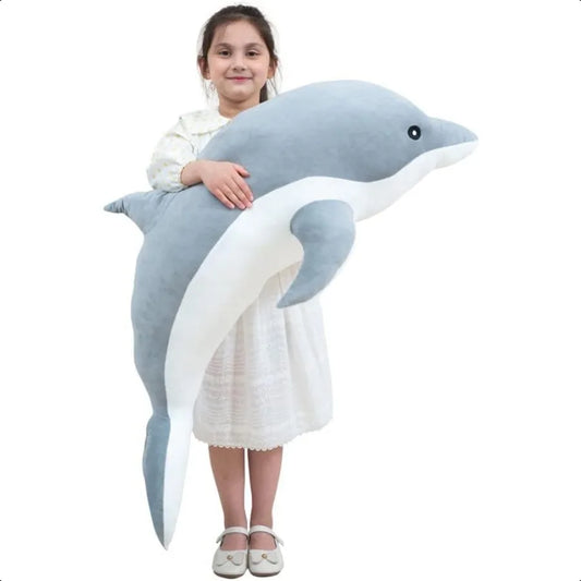 Giant Dolphin Plush Toy Soft Whale Pillow Stuffed Dolphin Pillow for Girls Gray 120cm 47.24inch