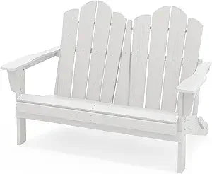Folding Adirondack Bench HDPE All-Weather Loveseat 660 Lbs Capacity Foldable Outdoor Patio Bench for Deck and Lawn