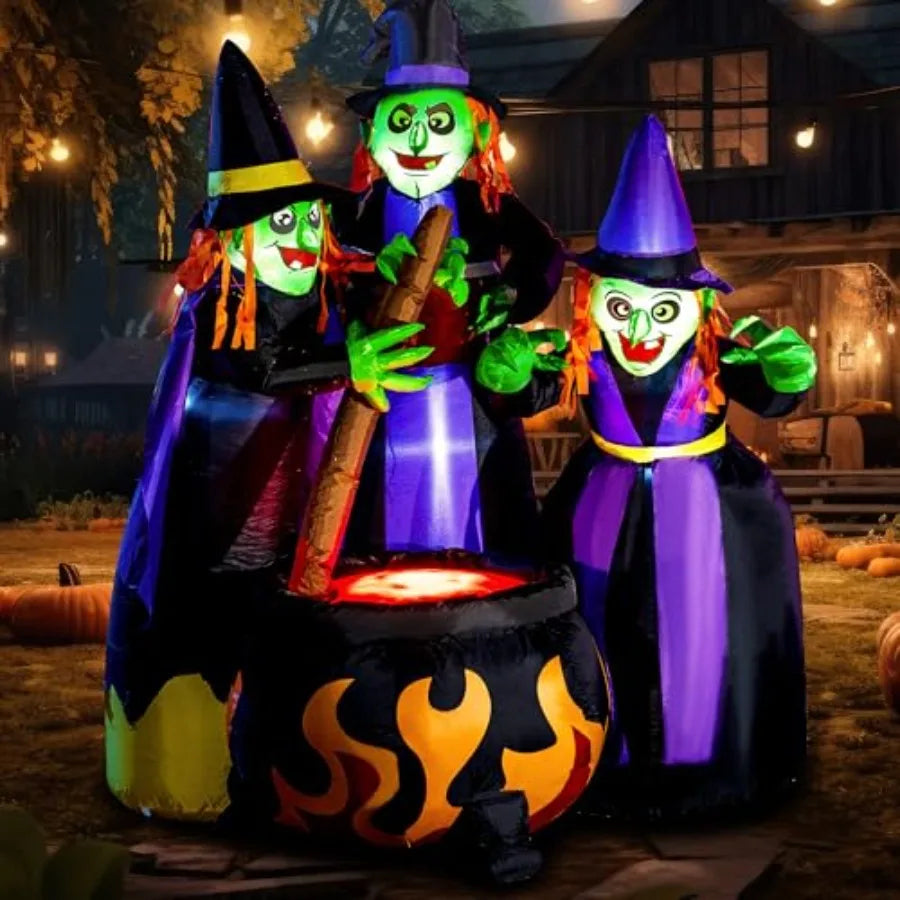 6 Ft Tall Halloween Inflatable Three Witches Cauldron LEDs