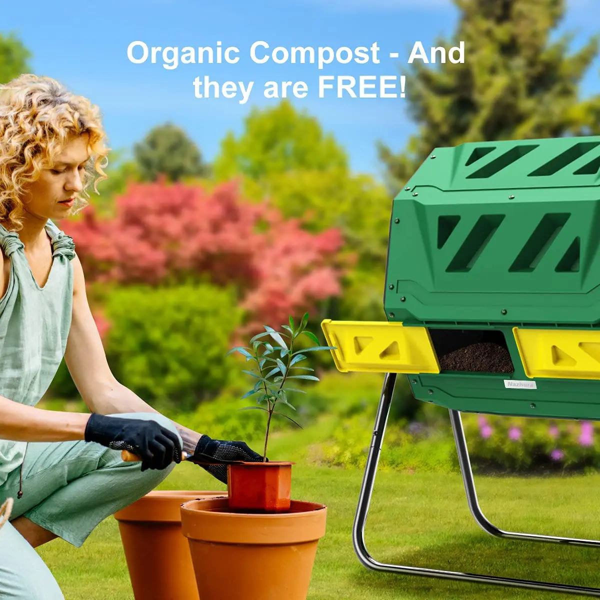 Compost Tumbler Bin Composter Dual Chamber 43 Gallon (Bundled with Gardening Gloves), Customized