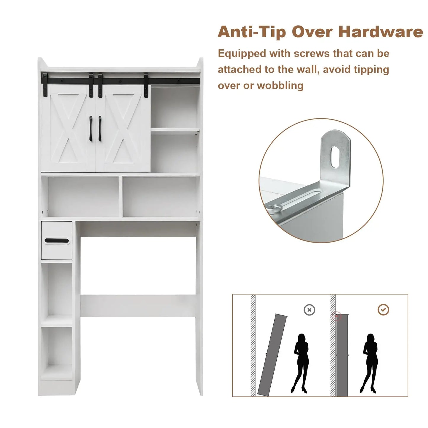 Over The Toilet Storage Cabinet 2 Doors Toilet Paper Holder