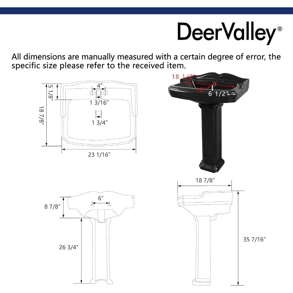 Black Ceramic Pedestal Sink Combo for Bathroom 23x19