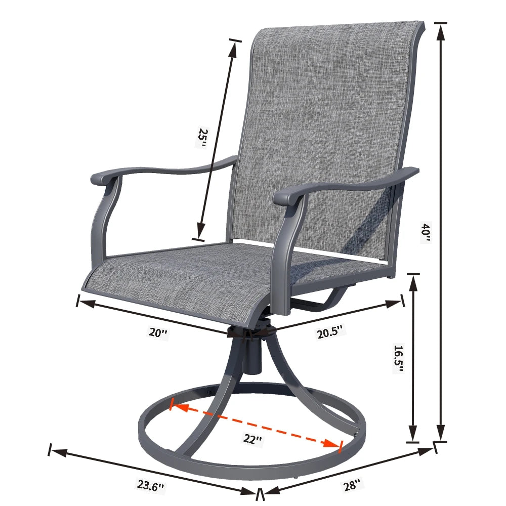 Bigget 5 Piece Outdoor Dining Set 41 Inch Round Table 4 Grey Textilene Chairs