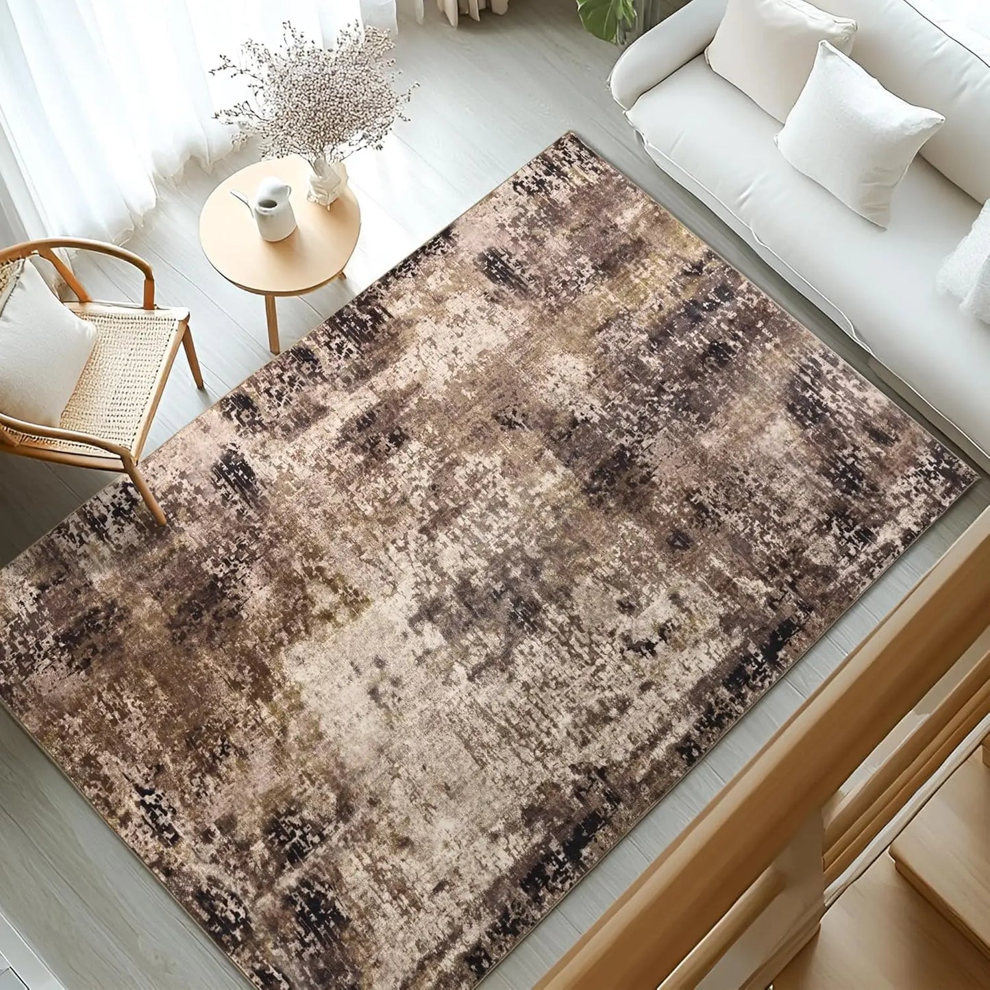 Living Room Area Rugs Soft Large Modern Abstract Boho Vintage Machine Washable Non Slip Carpet Low Pile Rug