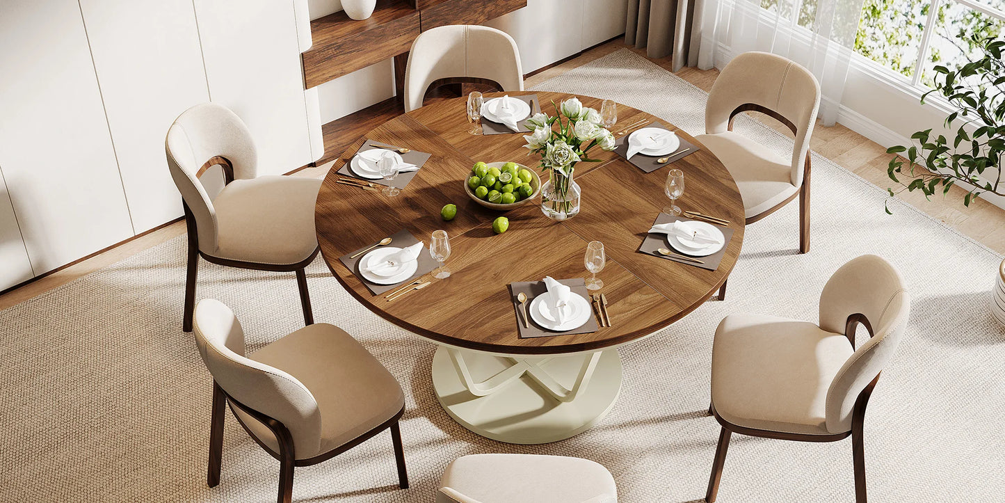 Tribesigns Round Dining Table 47 Inch Farmhouse Kitchen For 4 To 6 Gray Frame