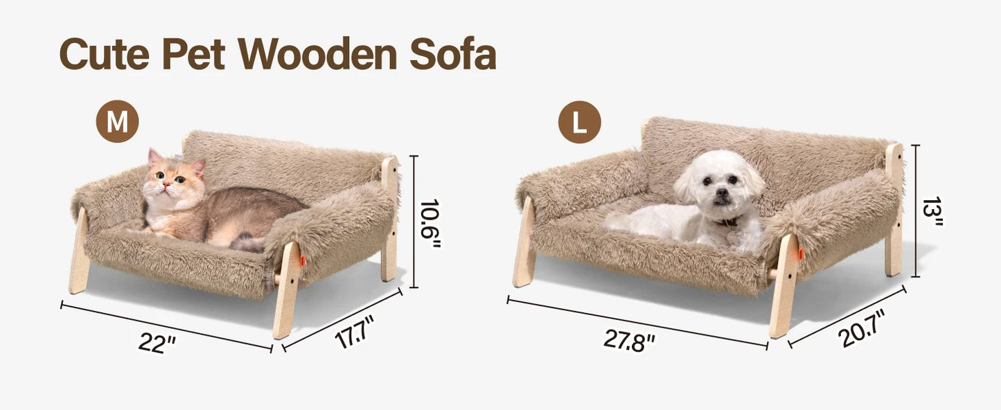 Mewoofun Wooden Cat Couch Bed With Removable Mattress Cover