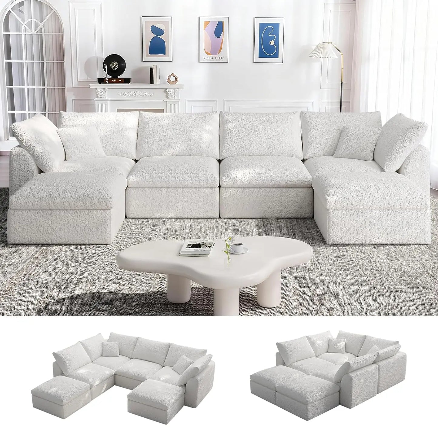 Oversized Sectional Modular Sofa With Ottoman U Shape Living Room Six Seater