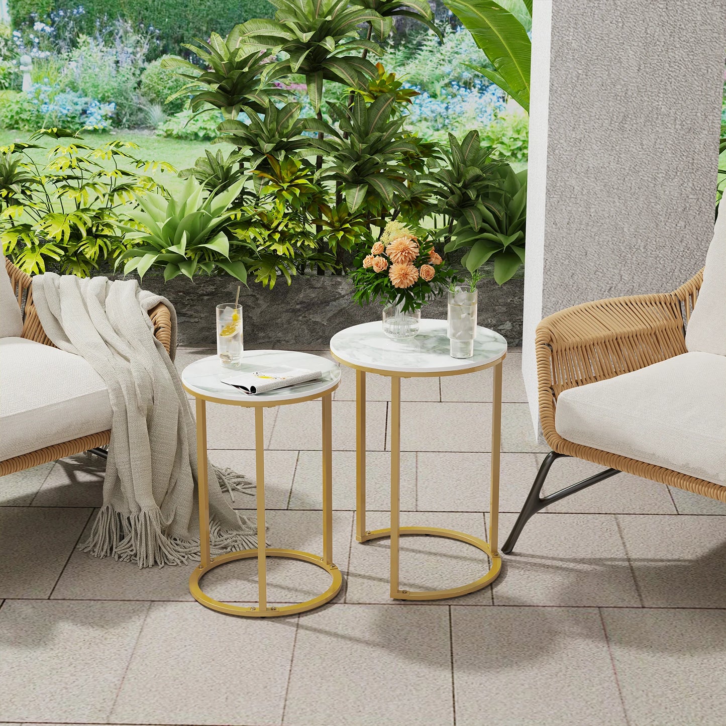 Set Of 2 Sintered Stone Round Nesting Tables Living Room
