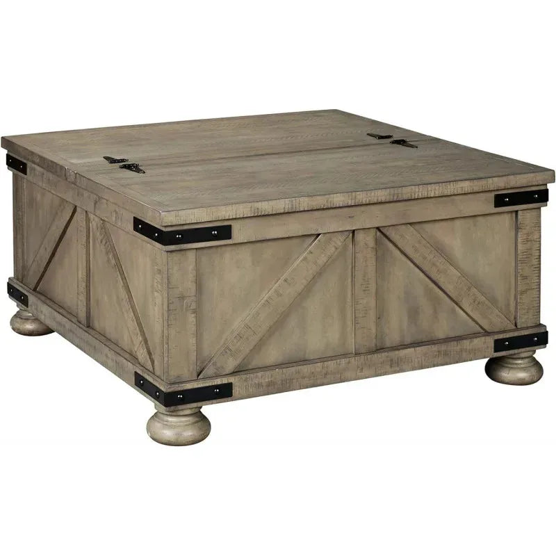 Farmhouse Coffee Table Lift Top Storage Grayish Brown