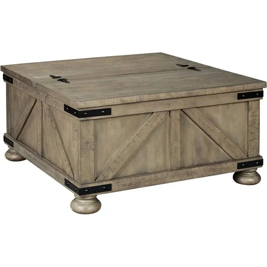 Farmhouse Coffee Table Lift Top Storage Grayish Brown