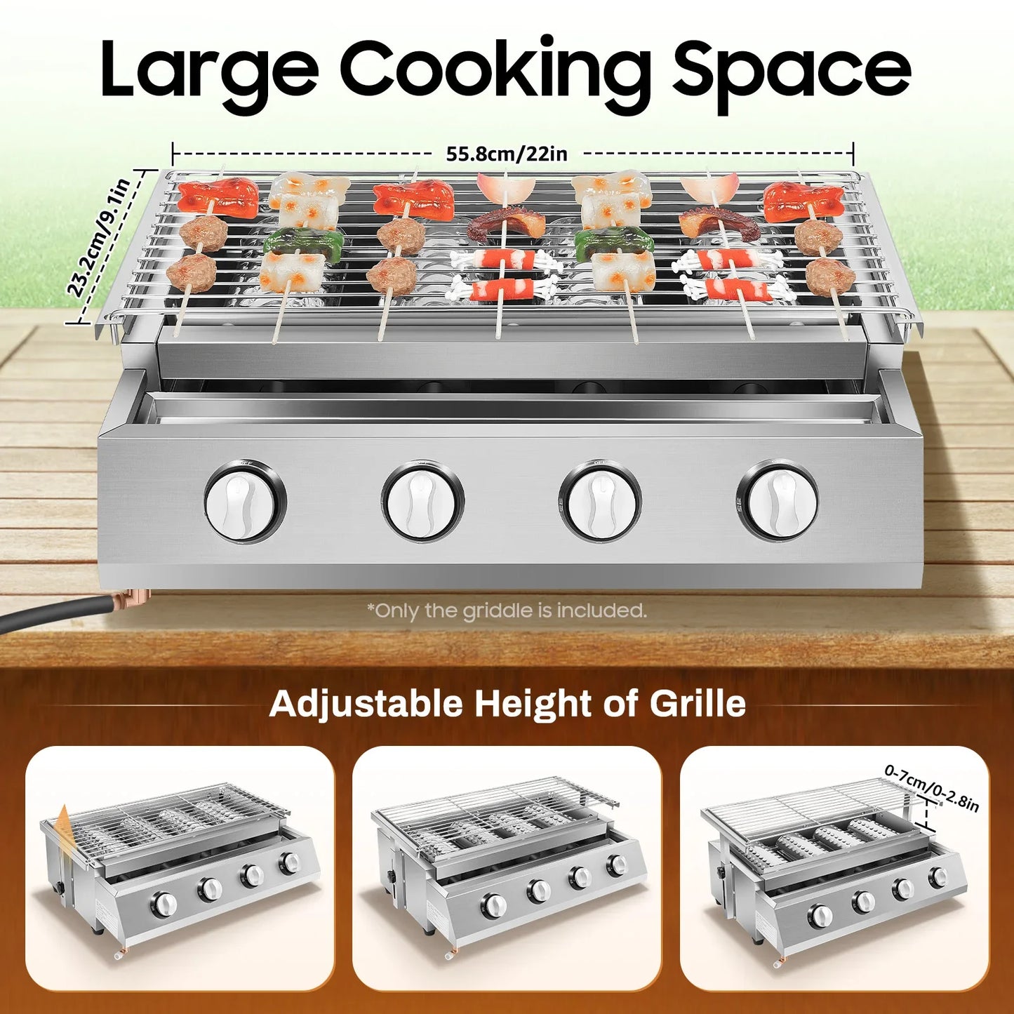 Garden BBQ Grill for Camping Picnics 4 Burner LPG Gas Grill Adjustable Height Removable Net Commercial Barbecue Grills