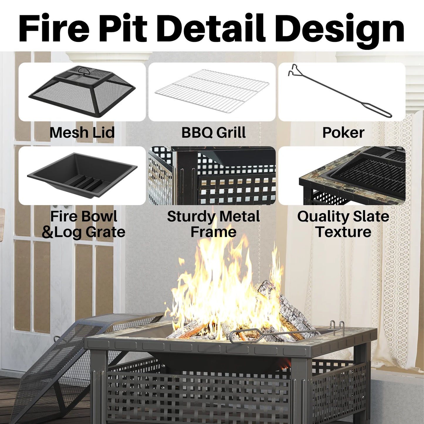 30 Inch Fire Pit Square Outdoor Fireplace Table With Lid