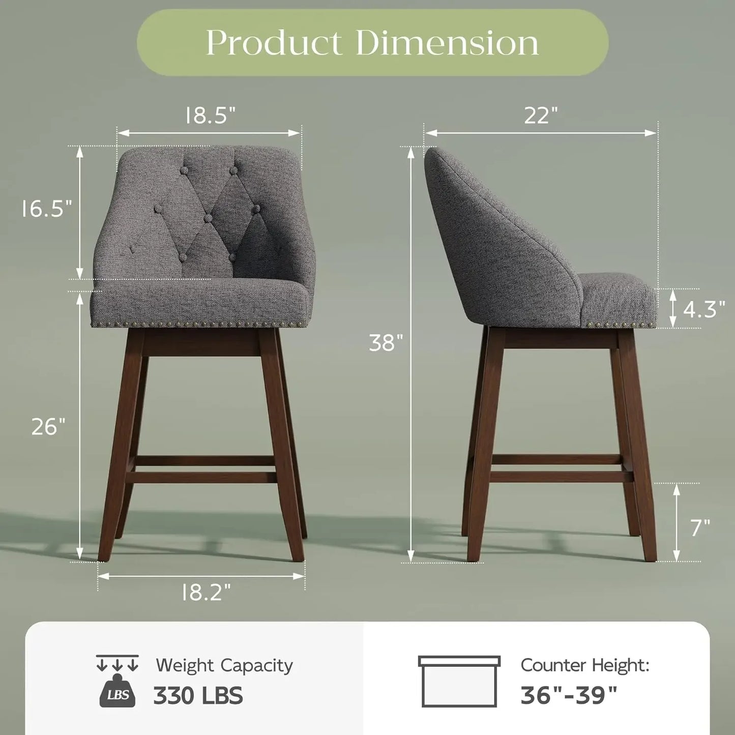 Modern Swivel Bar Stools Tufted Back 26 Inch Counter Height