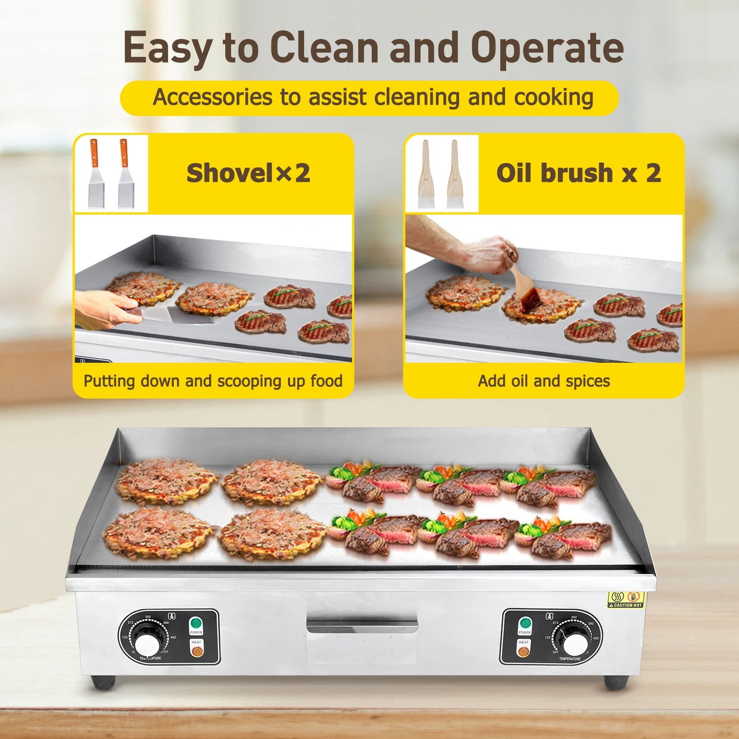 1500W 110V Commercial Electric Grill Teppanyaki Flat Countertop Non Stick Plate