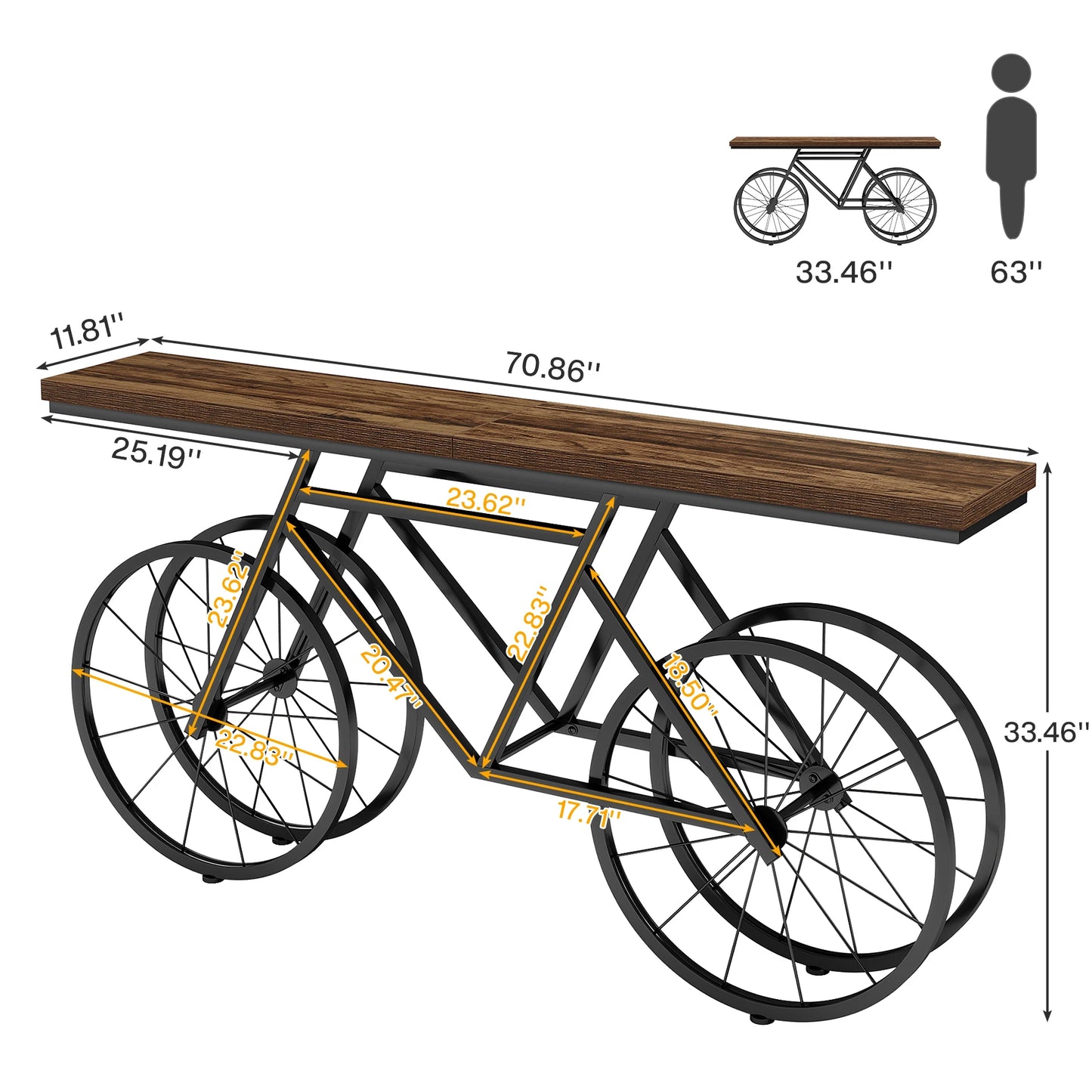 Tribesigns 70.9 Inch Extra Long Console Table Narrow Sofa With Bicycle Base