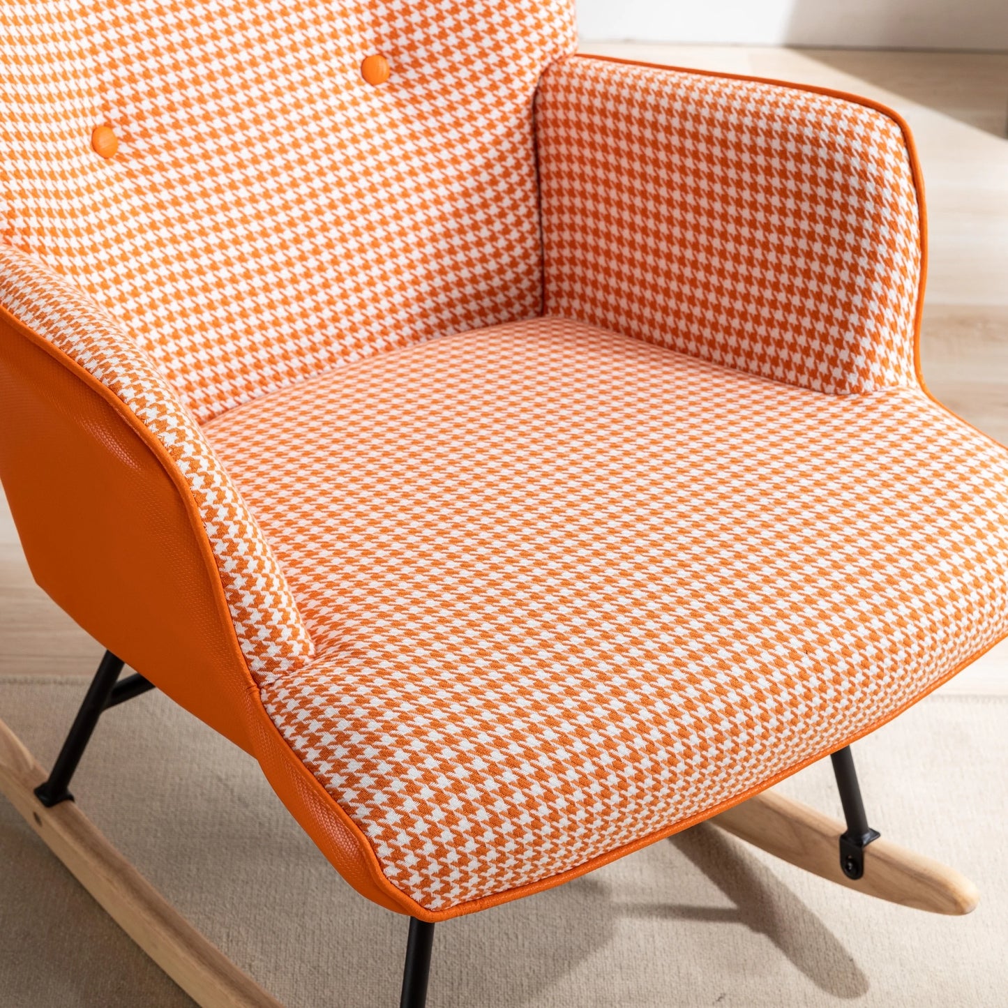 Nursery Rocking Chair Glider With High Back Cotton Linen