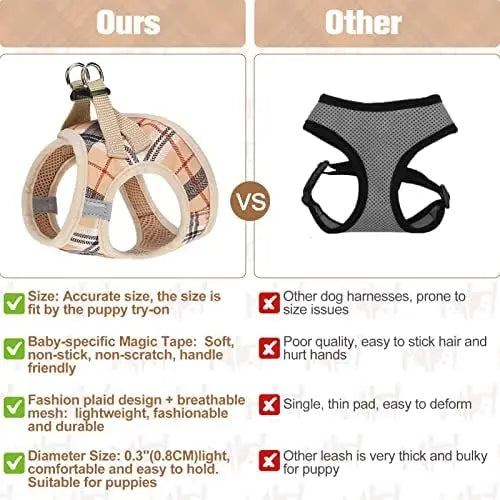 Safe Harness for Small Dogs and Cats Reflective Plaid Set