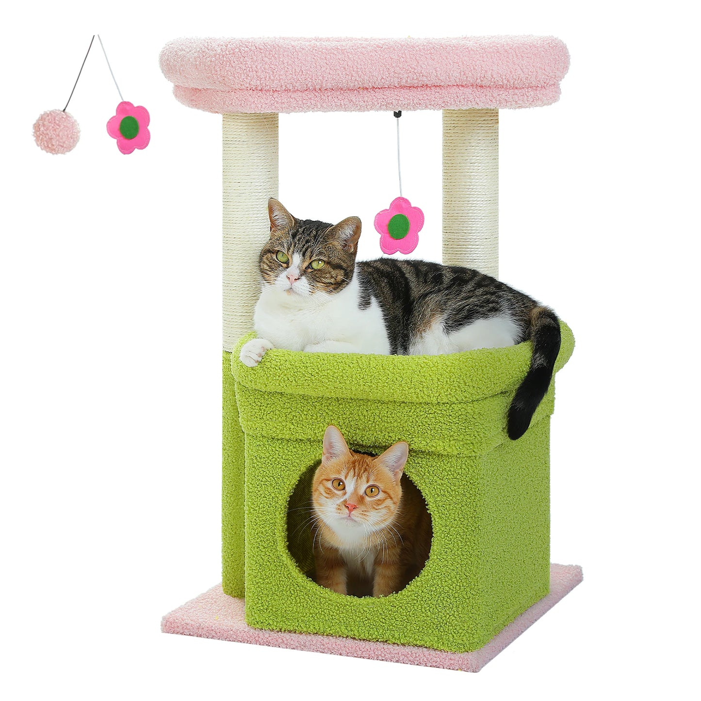 Double Tier Cat Tree Tower With Cozy Condo And Wide Perch For 1 To 2 Indoor Cats