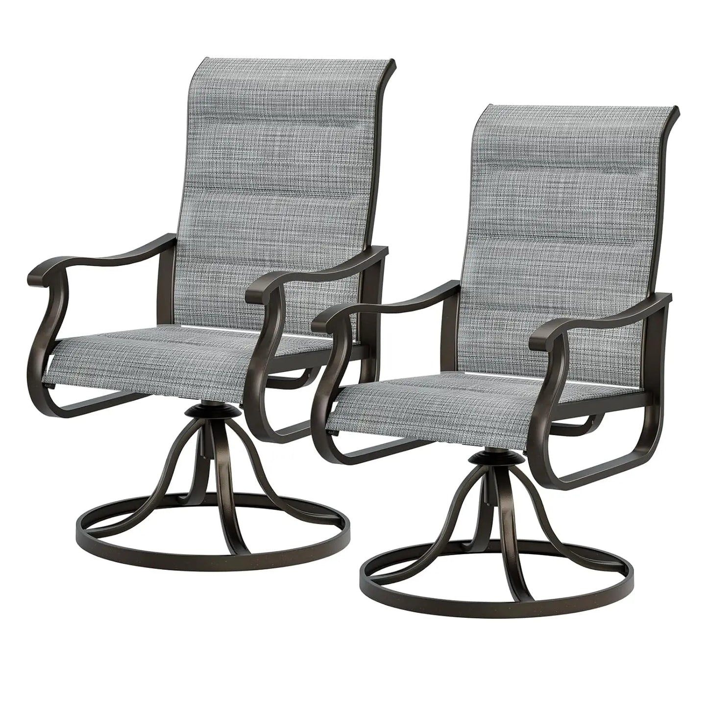 Patio Swivel Chairs Set Of 2 High Back Outdoor Wooden Frame With Padded Cushions