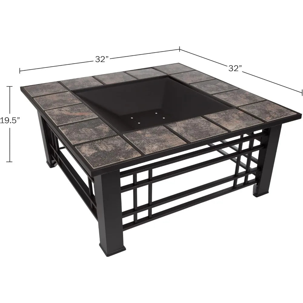 Fire Pit Set Wood Burning Spark Screen Outdoor Log Poker