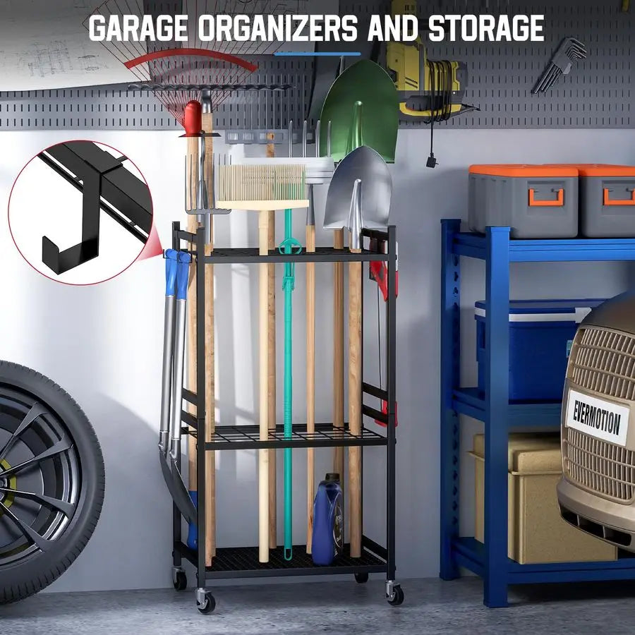 XMSJ Wheel Organizer Tower Rack For Garage Storage Holds 35 Long Handled Tools