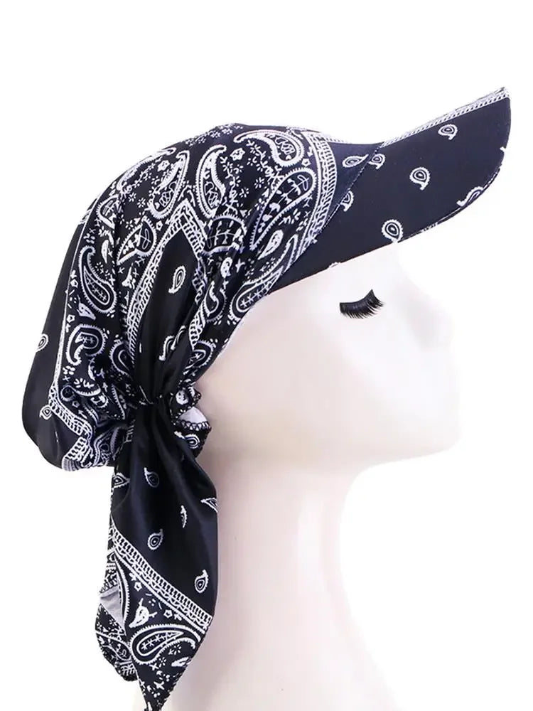 Unisex UV Protection Paisley Print Sun Shade Hat With Wide Brim Turban Visor